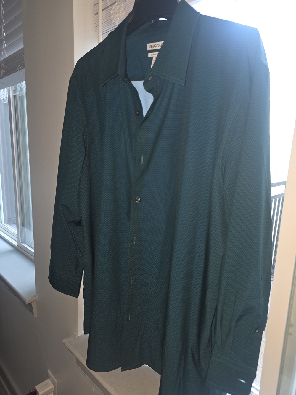 Haggar Men's Green Button-Up Dress Shirt